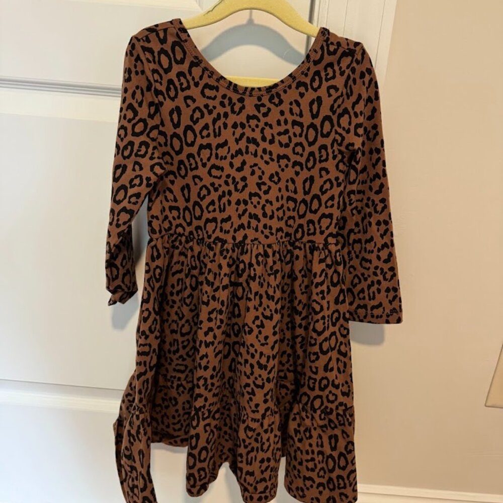 Janie & Jack Leopard Pattern Jersey Dress (Size 6)